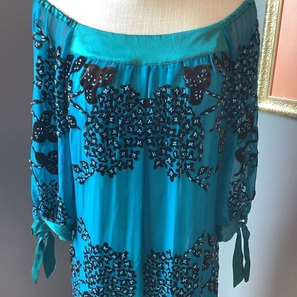 Hale Bob  Beaded Silk Dress 👗💙❤️ - Picture 2 of 8